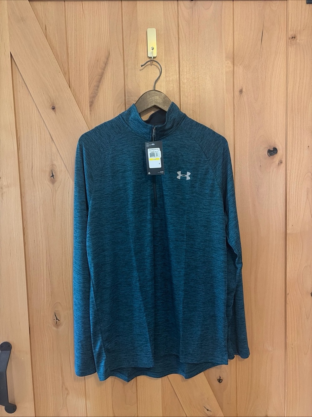 Under Armour Mens HeatGear Quarter Zip Pullover Turquoise Heather M Loose NWT